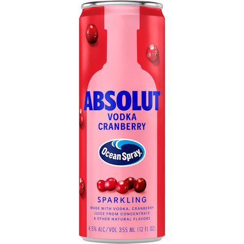 Absolut + Ocean Spray Cranberry Ready-To-Drink Vodka Cocktail 4-Pack 12oz Cans